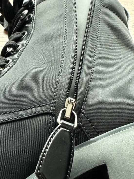 Prada Re-nylon Brixxen leather booties Black Lace-Up Chunky Lug Heel Boots sz36 - Picture 5 of 17